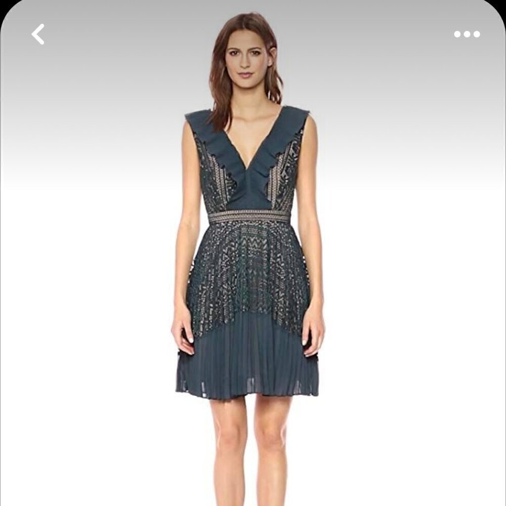 French Connection Teal Orabelle Lace Fit & Flare Ruffle Midi Dress, Size 6 - Picture 2 of 16
